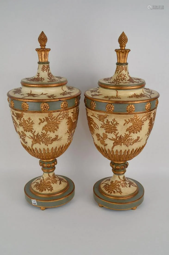 Pair of Maitland Smith oversized decorative covered