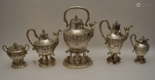 ANTIQUE GERMAN 800 SILVER 5 PC TEA SET - Beautiful