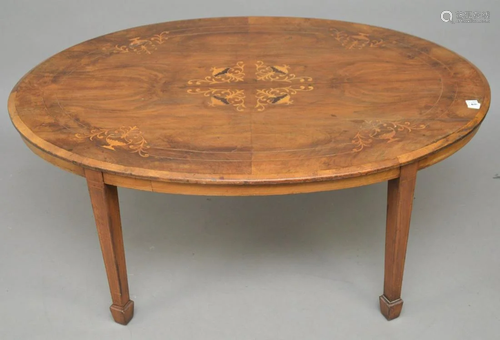 Fruitwood oval 19th c. Continental marquetry coffee