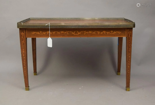 19th Century Inlaid coffee table w/ brass gallery, 32 x