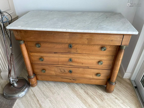 19TH CENTURY CHEST OF DRAWERS with white marble top.