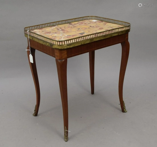 Antique side table with brass reticulated gallery,