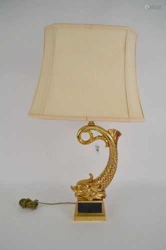 GILT BRONZE DOLPHIN LAMP - Arched bronze dolphin on a