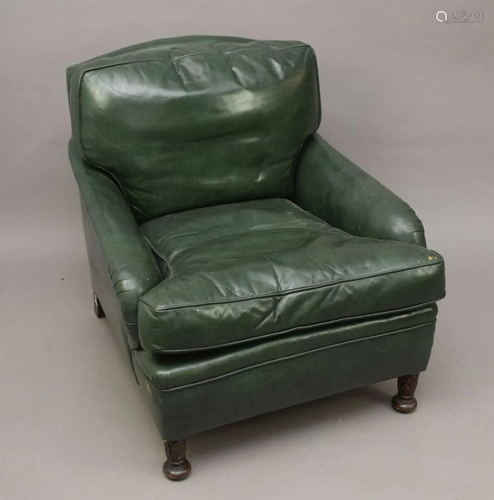 Vintage green leather library chair