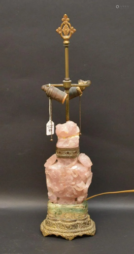 CHINESE ROSE QUARTZ URN-FORM LAMP - TWO LIGHT LAMP With