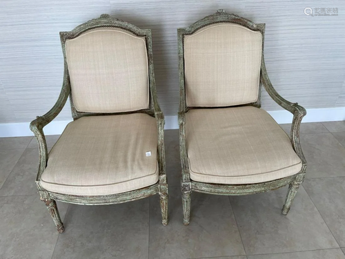 PAIR 19TH CENTURY FRENCH CARVED WOOD & UPHOLSTERED