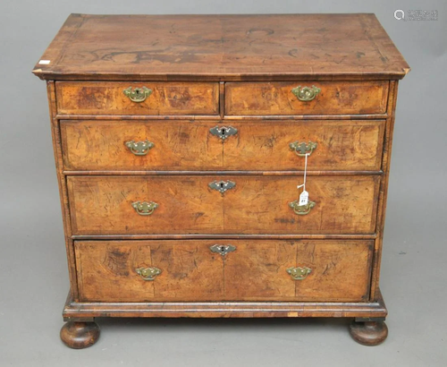 18th C. English 4 drawer burled walnut veneer chest on