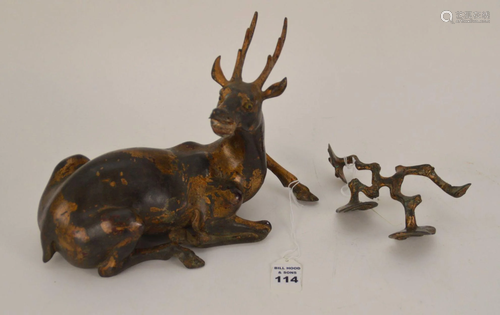 CHINESE BRONZE STAG DEER FIGURE - Patinated bronze