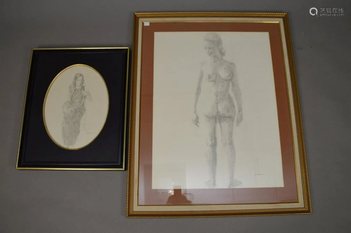 2 Pencil drawings by Edna Glaubman (American 1919 -