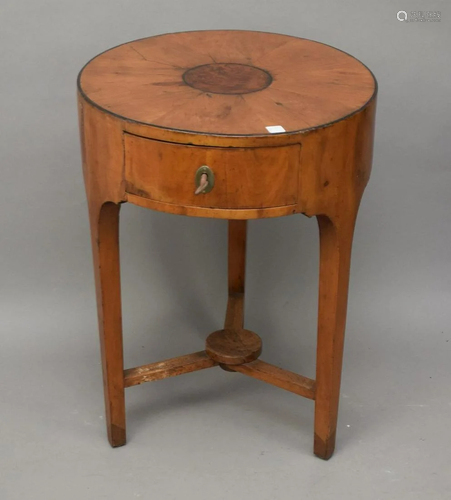 Antique inlaid round side table, 28 tall x 20-1/2