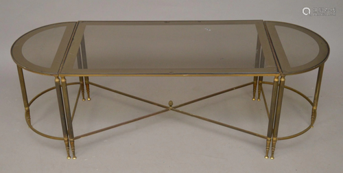 Glass with Brass Trim 3 pc. Coffee table, Rectangular