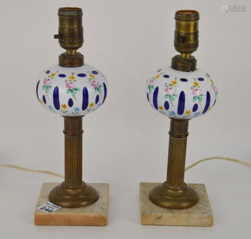 PAIR OF ENAMELLED GLASS BOUDOIR LAMPS - white enamel