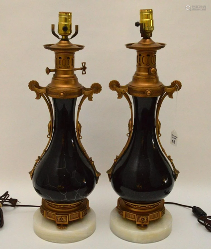 PAIR OF CONTINENTAL GILT METAL & GLASS LAMPS - Each