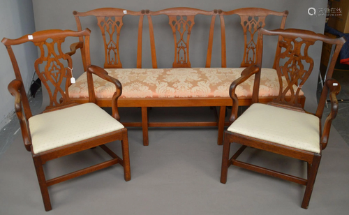 3 Pc. Chippendale Mahogany, Bench with upholstered