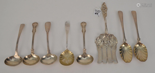 8 Assorted Sterling Silver Pieces, Largest Pasta Server