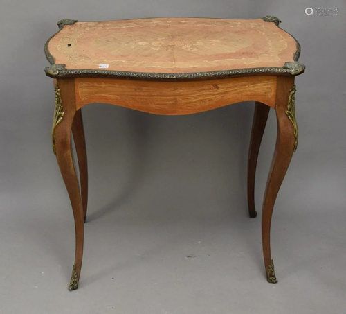 French Marquetry side table with gilt metal mounts, top