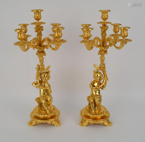 PAIR OF ANTIQUE FRENCH GILT BRONZE CANDELABRAS -