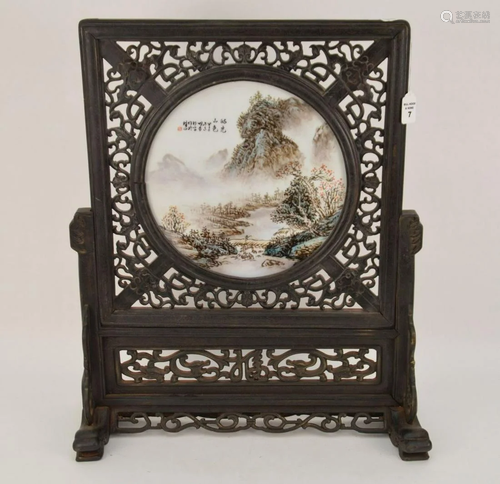 CHINESE REPUBLIC PERIOD PORCELAIN PLAQUE & CARVED WO…