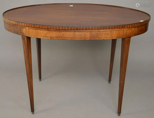 19th C. Oval Inlay Mahogany Hepplewhite table, 29 1/2