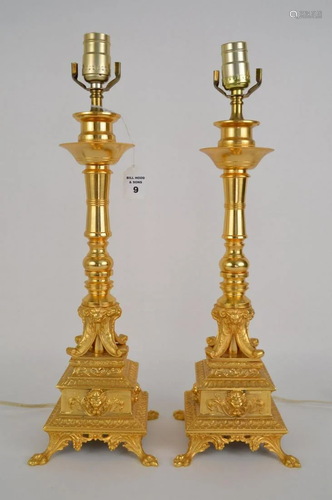 PAIR OF CONTINENTAL GILT BRONZE LAMPS - Beautiful and