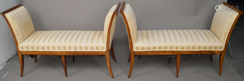 Pair of 19th Century Light Wood Upholstered Benches,