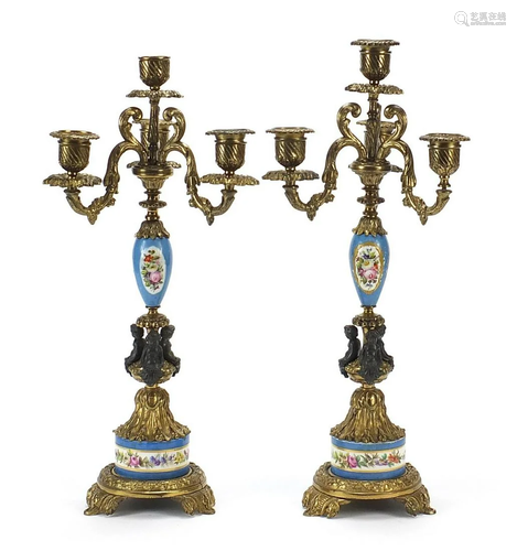 Pair of classical gilt metal and Sevres style four