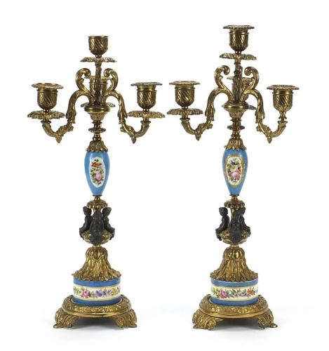 Pair of classical gilt metal and Sevres style four