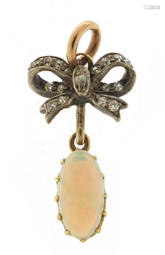 Antique unmarked gold cabochon opal and diamond