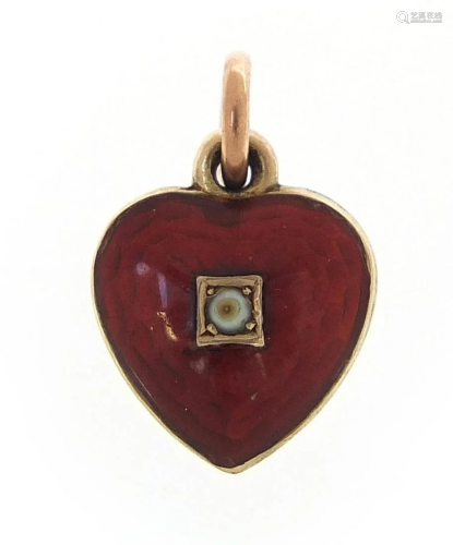 Antique unmarked gold and enamel love heart charm, set