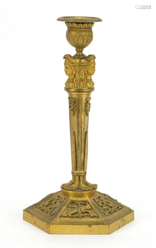 Antique French Louis XVI style ormolu candlestick with