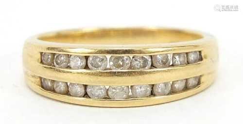18ct gold diamond two row half eternity ring, 0.5 carat