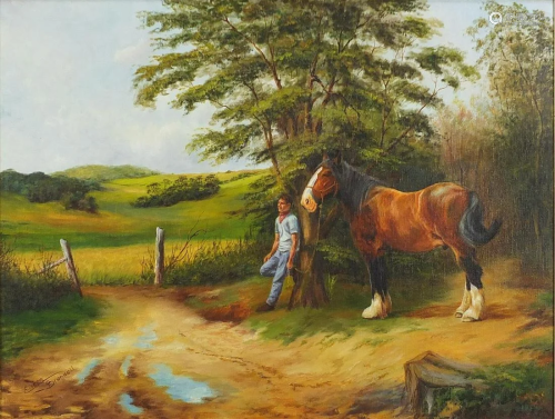 Eileen Blundell - Man with a horse before a landscape,