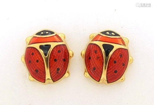 Unoaerre, pair of Italian 9ct gold and enamel ladybug