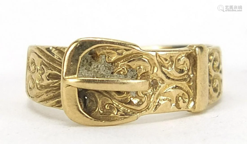 9ct gold buckle ring, size P, 2.8g