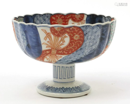 Japanese Imari pedestal bowl hand painted with flowers,