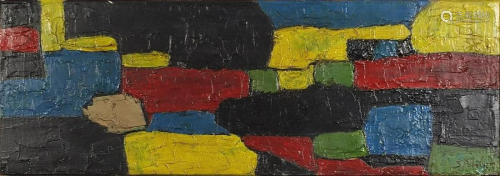 Abstract composition, impasto oil on board bearing an