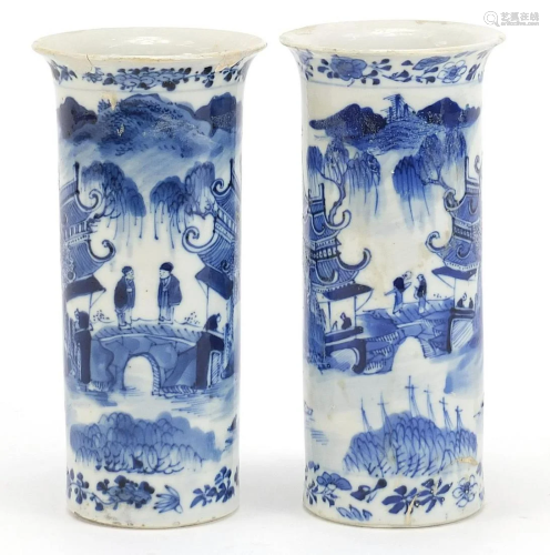 Pair of Chinese blue and white porcelain vases hand