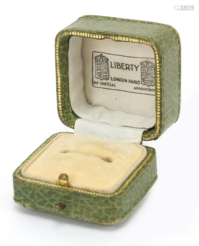 Liberty, tooled green leather ring box with velvet and