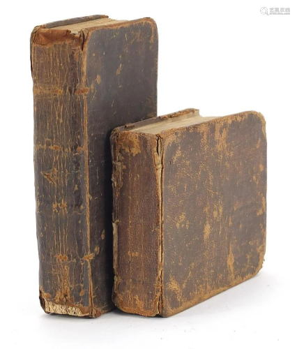Two antique leather bound hard back books comprising
