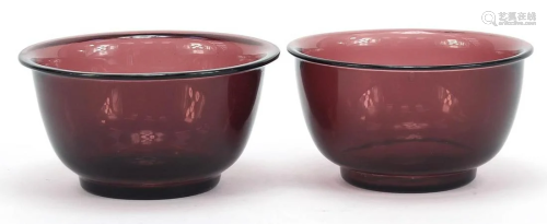 Near pair of Chinese purple Peking glass bowls, the