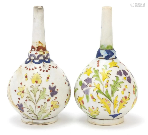Pair of Islamic rosewater sprinklers hand painted with