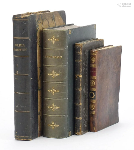 Four antique leather bound hardback books comprising