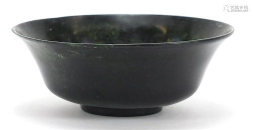 Chinese spinach green jade bowl, 13.5cm in diameter