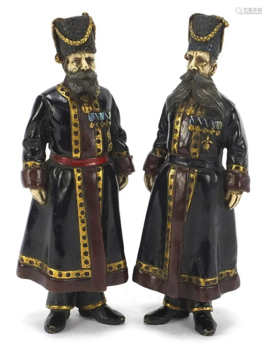Pair of cold painted bronze figures of Russian officers