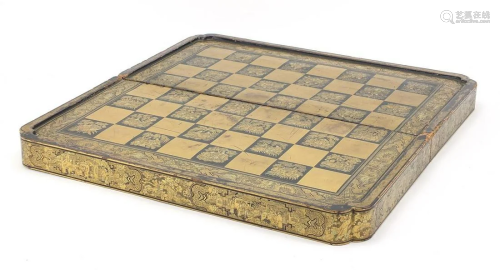 Chinese black lacquered folding chess/games board,