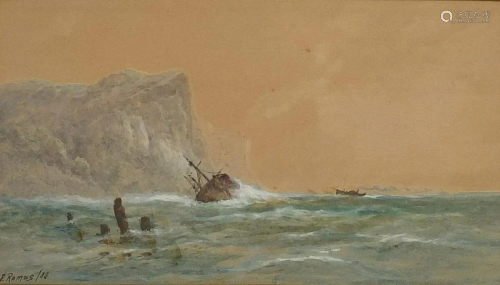 Ferneley Ramus 1899 - Shipwreck off coast with paddle