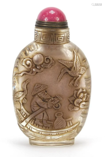 Chinese rock crystal snuff bottle with hardstone