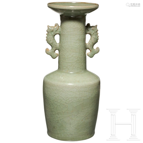 An exceptional Longquan vase with decorative handles,