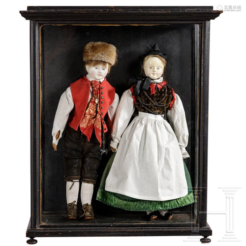 A showcase with a pair of dolls in Swabian costume,