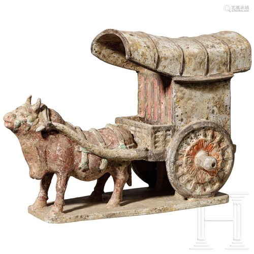 A Chinese ox-drawn terracotta cart, Tang dynasty